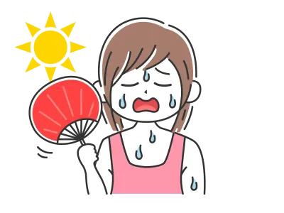 うちわで扇ぐ女性のイラスト