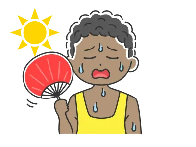 うちわで扇ぐ黒人男性のイラスト