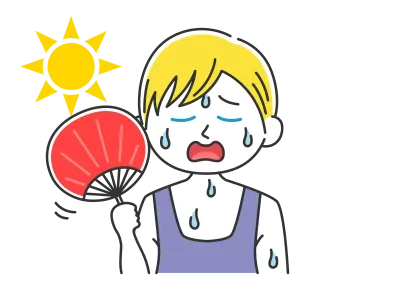 うちわで扇ぐ白人男性のイラスト