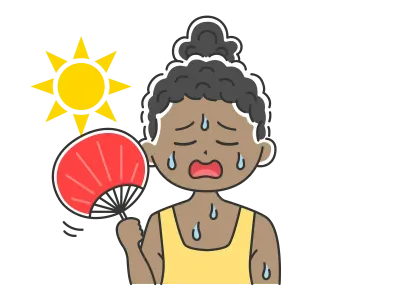 うちわで扇ぐ黒人女性のイラスト