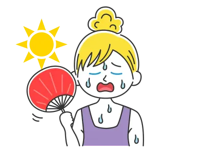 うちわで扇ぐ白人女性のイラスト