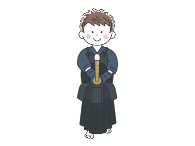 剣道の道着を着て構える男性のイラスト