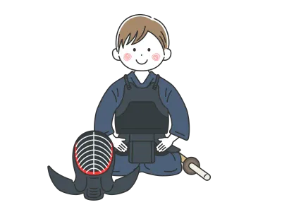 剣道の道着を着て正座する男性のイラスト