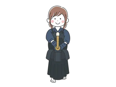 剣道の道着を着て構える女性のイラスト