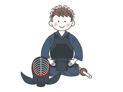 剣道の道着を着て正座する男性のイラスト