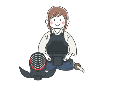 剣道の道着を着て正座する女性のイラスト