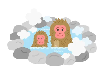 温泉に入るニホンザルの親子のイラスト