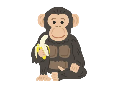 バナナを食べるチンパンジーのイラスト