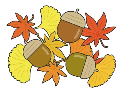 どんぐりと紅葉とイチョウのイラスト