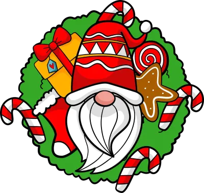 Cute Gnome with Christmas wreath for Christmas celebration illustration by hand drawn.