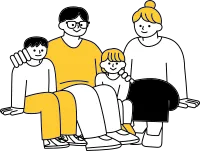 座っている四人家族
