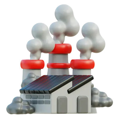 3D Industrial Factory with Smoke Emissions and Chimneys
