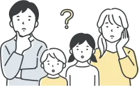 考え事をする四人家族