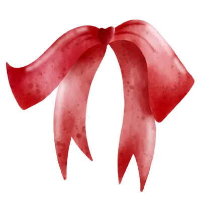 Watercolor realistic drawing red ribbon gift bow.