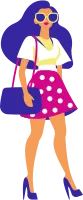 Beautiful Girl Character Wearing Dress Fashion Outfit in Retro Style