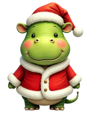 Christmas Hippo in Santa Outfit