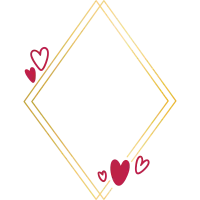 Romantic diamond gold frame with red hearts