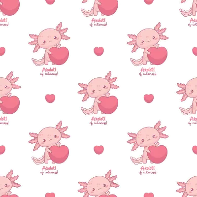Seamless pattern valentine with cute enamored Axolotl with heart