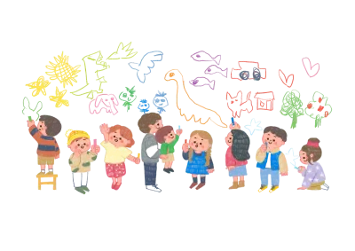 色鉛筆で描いた子供が壁に落書きをしているイラスト