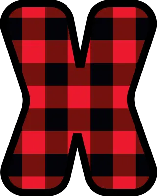 Alphabet number punctuation mark font, red lumberjack plaid pattern for multiply or times