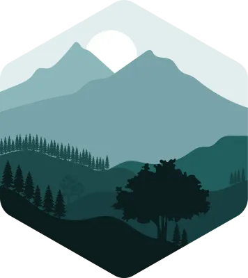 Minimalist Hexagon Frame Mountain Range Silhouette Vector Illustration