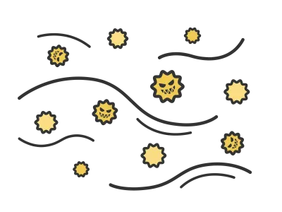 飛んでいる花粉のキャラクターのイラスト