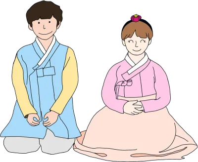 설날 세배하는 남녀 아이들