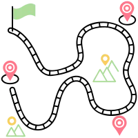 Illustration of a winding path with markers and a flag.