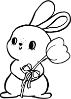 Cute White Bunny with Tulip Cartoon Outline Coloring Image