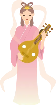 Cute and simple illustration of seven gods of good fortune Benzaiten
