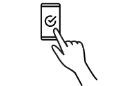 Cashless, online payment, hand holding smartphone with check mark