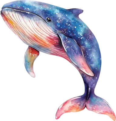 Watercolor Painting of a Cosmic Whale Leaping Ocean Animal Illustration