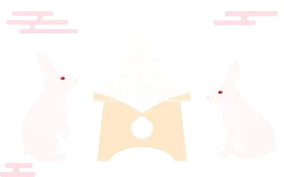 Moon dumplings and rabbits, pink eh haze background