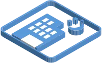 Blue isometric icon illustration of building at night