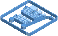 Blue isometric icon illustration of a shopping cart full of things to buy