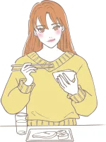 朝ごはんをしっかり食べている女性