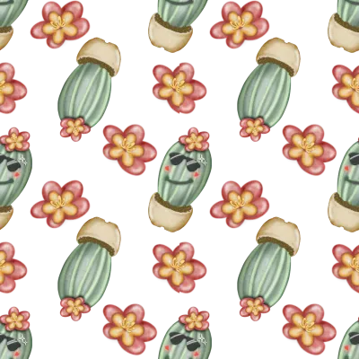 Seamless Pattern with Cactus Plants. Variety cute of different types of cactus, hand drawn.