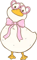 Cute White Duck with Pink Bow with Heart Glasses Springtime Aesthetic Cartoon Doodle Hand Draw