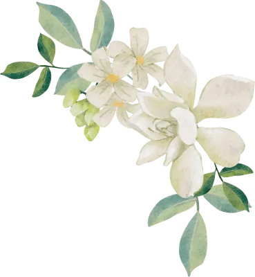 watercolor white gardenia and Thai style flower bouquet creath with gold glitter frame