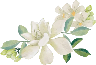 watercolor white gardenia and Thai style flower bouquet creath with gold glitter frame