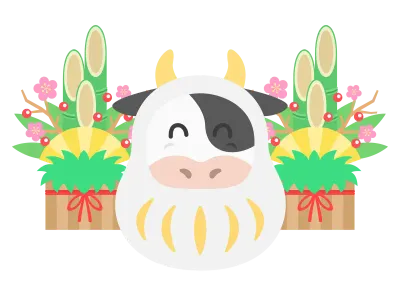 達磨のきぐるみを着た牛のイラスト