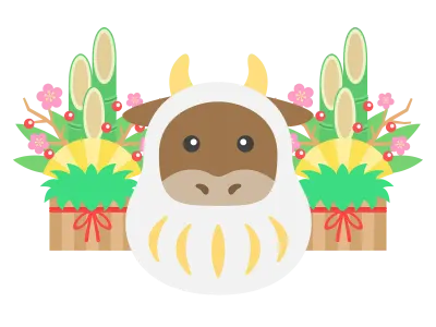 達磨のきぐるみを着た牛のイラスト