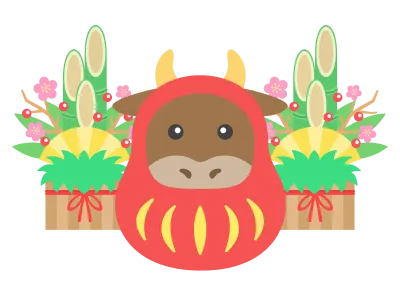 達磨のきぐるみを着た牛のイラスト