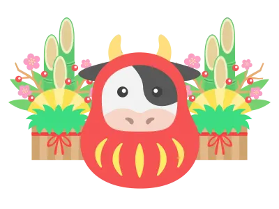 達磨のきぐるみを着た牛のイラスト
