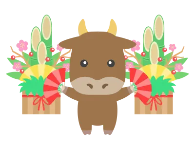 扇子を持った牛のキャラクターのイラスト