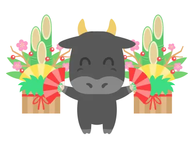 扇子を持った牛のキャラクターのイラスト