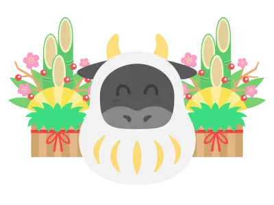 達磨のきぐるみを着た牛のイラスト