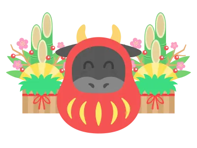 達磨のきぐるみを着た牛のイラスト