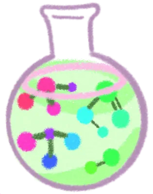 An illustrated diagram featuring icons representing round bottom flasks in a laboratory setting