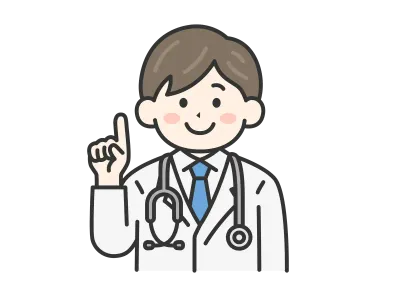 提案する白衣を着て聴診器をつけた男性医師のイラスト